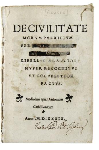 ERASMUS, DESIDERIUS. De civilitate morum puerorum.  1539